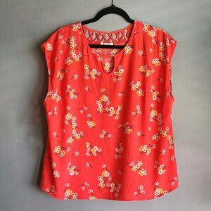 1X Orange Floral Sleeveless Blouse